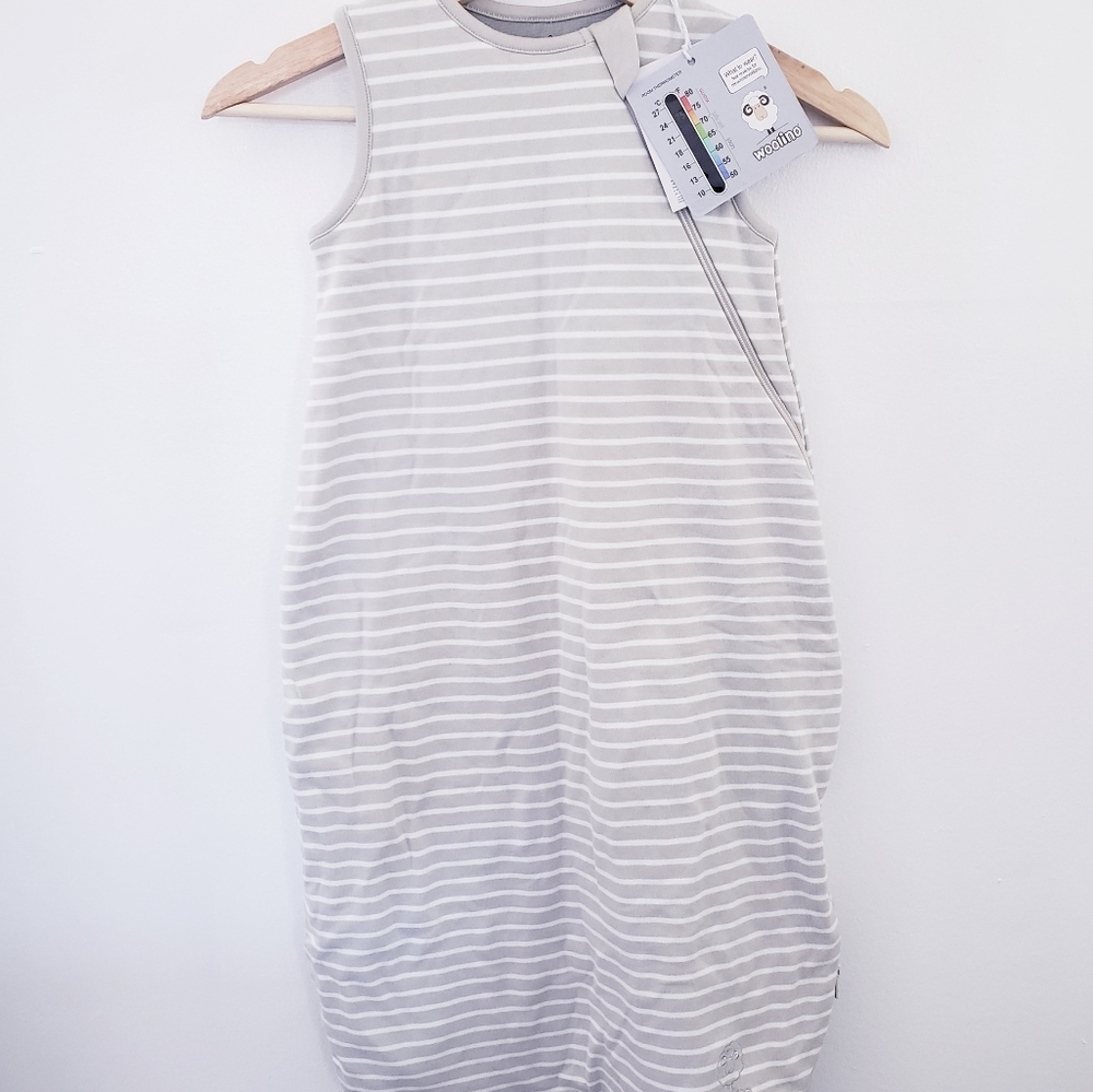 NEW Woolino Merino Wool Organic Cotton Sleep Bag Zipper Gray 6 - 18 months